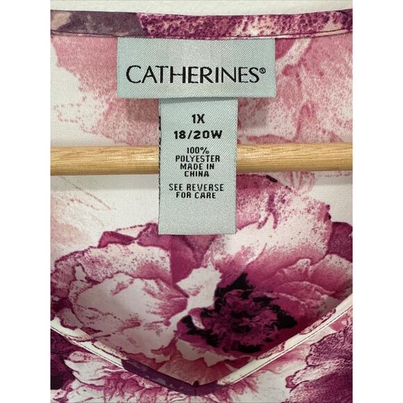 Catherines Pink Floral Tunic Top Sz 1X Accordian Wide Bell Sleeves Peasant Boho - Picture 2 of 7